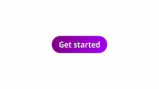 Get started button icon sign animation on transparent background, colorful get started button animated with alpha channel.