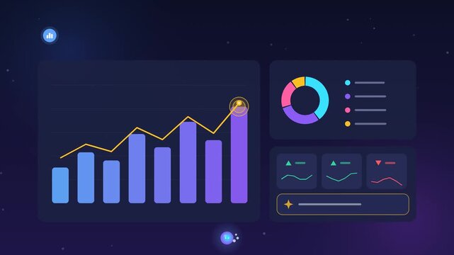 AI Data Analytics Dashboard with Growing Bar Chart, Trend Line and Insight, Animated 4K Motion Graphic