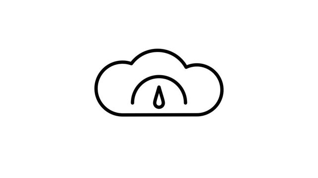Thin black line icon of a cloud with a speedometer gauge inside, perfect for cloud performance, fast hosting, website speed test and server monitoring
