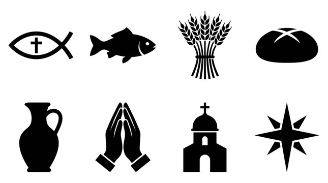 Religious Christian symbols flat illustration icons