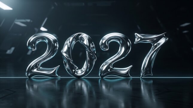 Shiny chrome 2027 numbers text design for the new year celebration