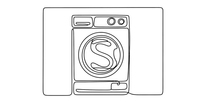 Simple one line drawing of a laundry washing machine Vector, illustration