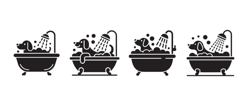 Bathtub with Soap Bubbles Icon Set Featuring Bath Tubs, Foam and Bathroom Bathing Symbols Vector Illustration.