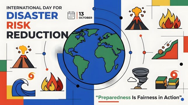 Vector illustration depicting global disasters and risk reduction awareness