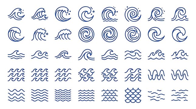 Wave icons set line art sea water symbols ocean waves vector illustration graphic elements