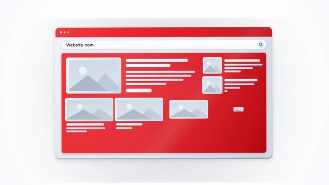 Red Browser Window Animation With Changing Content And Layouts.