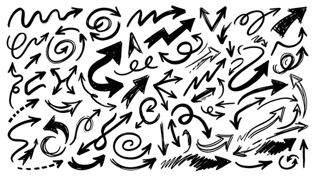 Set of hand drawn arrows vector collection doodle sketch pointer symbols for design