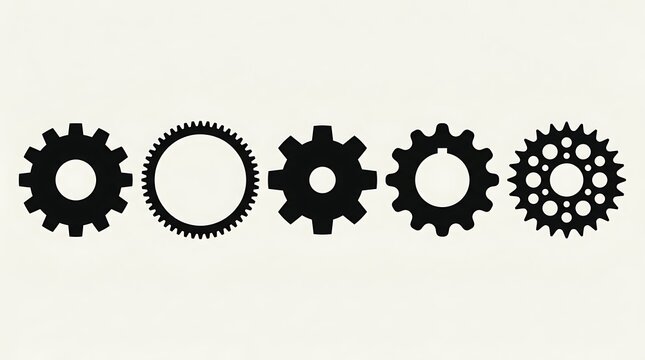 Gear wheels vector set black silhouettes of industrial cogs and mechanical gears on white background