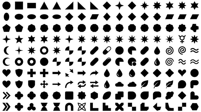 Geometric shapes set vector collection of black icons symbols elements for design and digital graphics