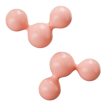 3D Pink Glossy Organic Molecule Shapes Isolated on White