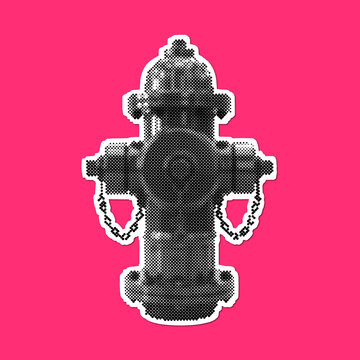 Halftone fire hydrant graphic sticker on pink background