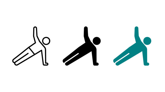 Set of side plank exercise icons featuring human figure silhouettes in vector