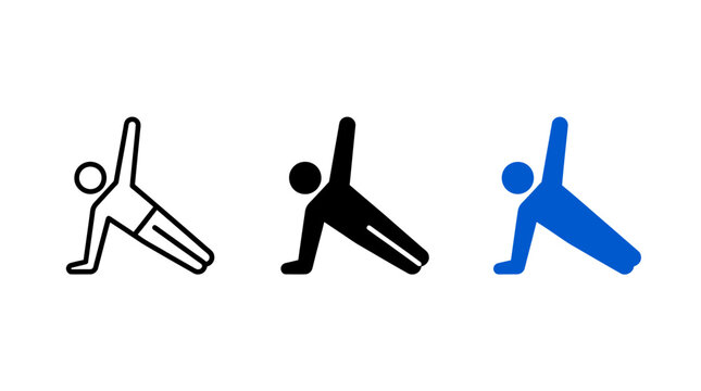Set of side plank exercise icons featuring human figure doing fitness poses