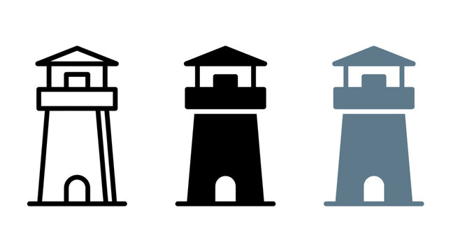 Set of Three Watchtower Vector Icons Isolated on a White Background Graphics