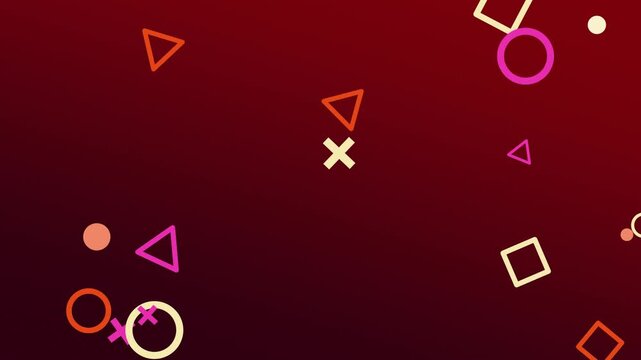 Golden orange and pink memphis style abstract shapes, seamless loop 4K motion background