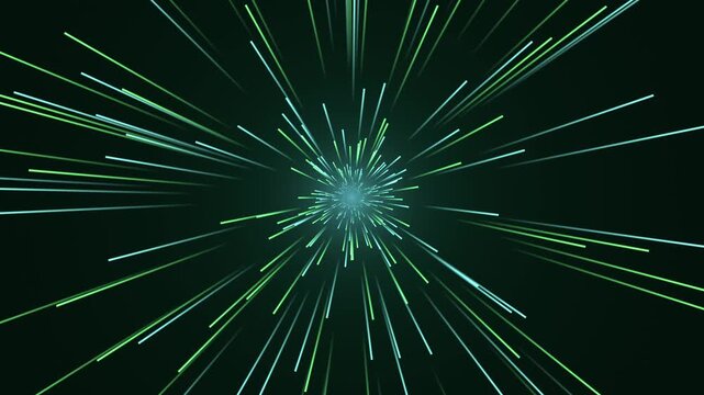 Luminous cyan and green hyperspace warp speed jump, seamless loop 4K motion background