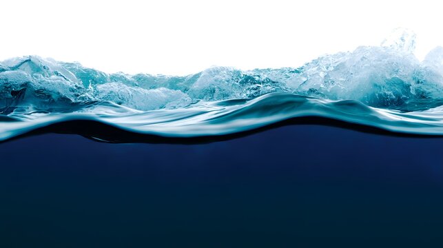 Split view of blue ocean water with white foam and bubbles