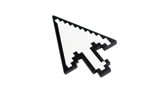 Classic black pixelated computer mouse cursor arrow icon pointer graphics element isolated on transparent background.
