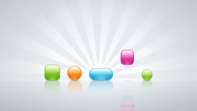 Glossy Web 2.0 Candy Buttons Hopping on Reflective Floor Retro Seamless Loop