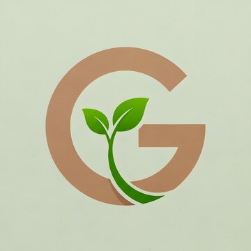 Green sprout growing from letter G against soft neutral background with copy space