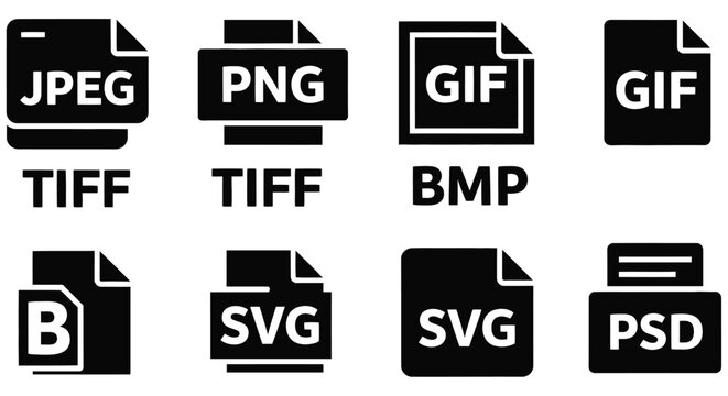 Collection of file format icons including jpeg adobephotoshop application archive