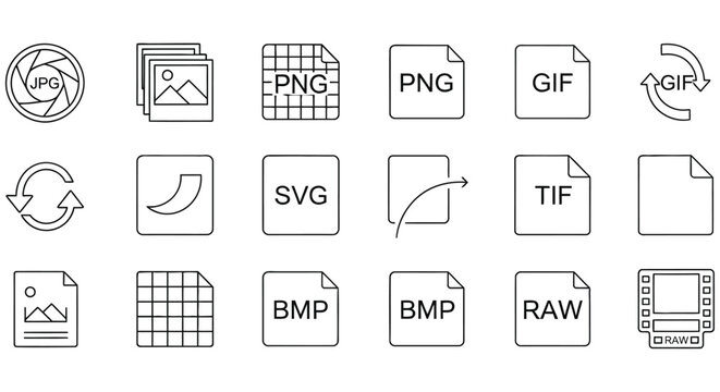 File format icons depicting common image types in a linear style
