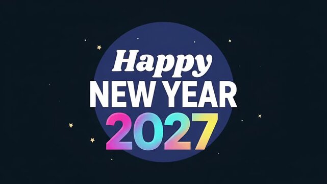 Happy New Year 2027 celebration greeting card with sparkle stars, motion graphic background
