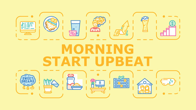 Morning start upbeat banner infographic. Motion lively, positivity energy, optimistic cheerful icon vector illustration