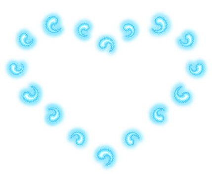 Heart shaped frame made of swirling blue fireballs