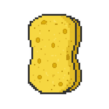 Retro pixel art illustration of a yellow kitchen sponge