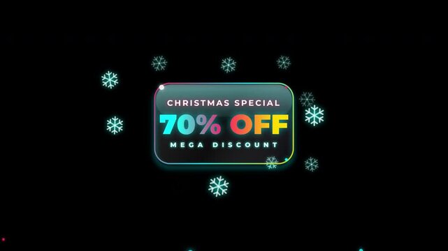Festive Holiday Promotion Featuring A Bold Seventy Percent Price Reduction Graphic Design Element With Falling Snowflakes on Transparent Background