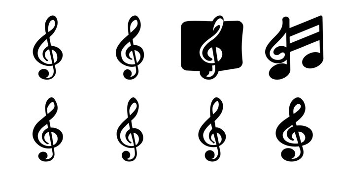 Black musical notes and treble clef icons set - Simple set of black musical symbols including notes and treble clef icons in clean vector style