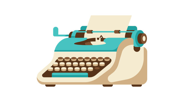 Retro teal and beige manual typewriter illustration.