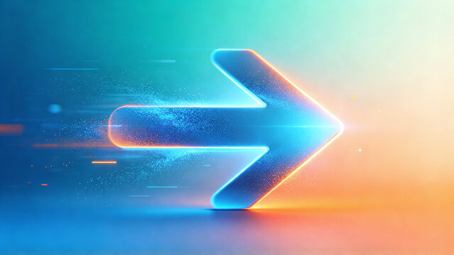 blue glowing neon arrow pointing right with speed lines and particles