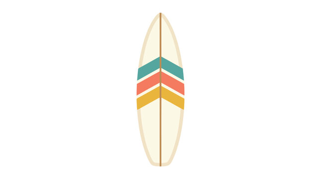Vintage surfboard with colorful stripes on a white background