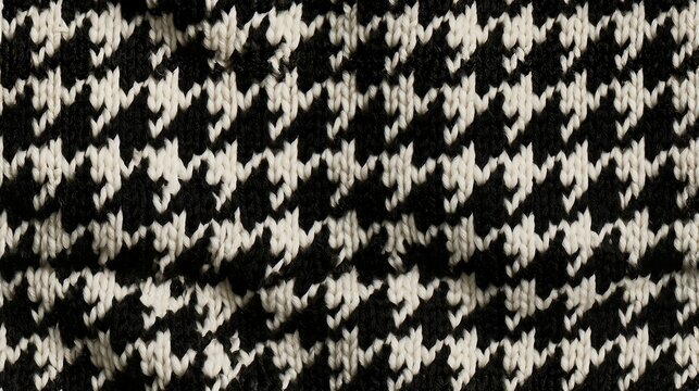 Black and white houndstooth knit jacquard texture, classic seamless pattern