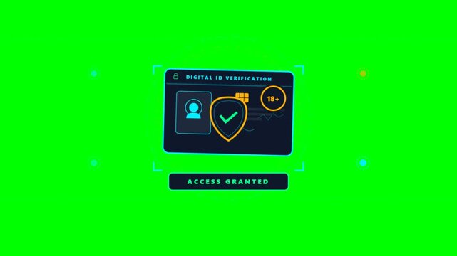 Digital ID verification animation with access granted on green screen