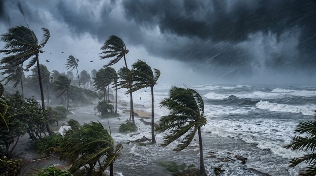 Powerful tropical cyclone bringing strong winds, heavy rain and destructive weather.
