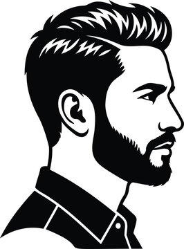 Profile view of a young man with a thick beard and stylish haircut, a detailed silhou