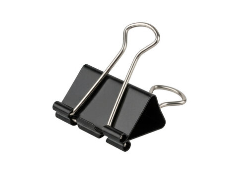 A binder clip on a transparent background, showcasing its sleek design and functionality