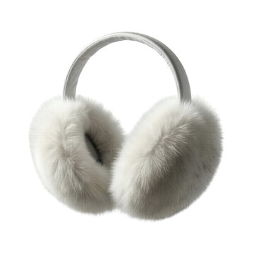 White fluffy faux fur earmuffs, isolated on transparent background