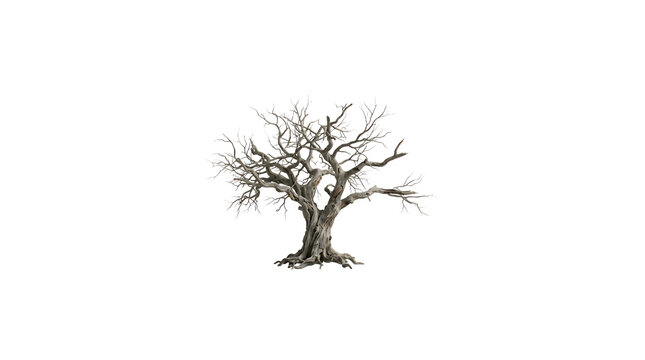 Gnarled bare tree isolated on transparent background