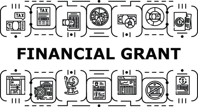 Financial grant banner infographic. Contribution endowment, allocation stipend, budget donation icon vector illustration
