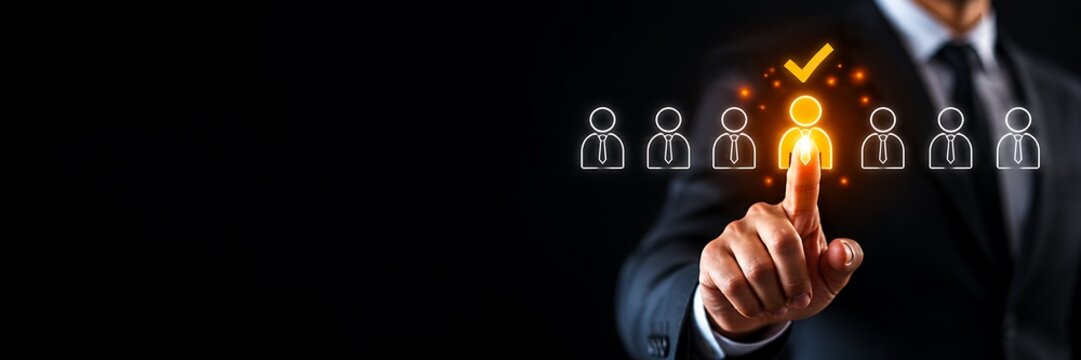 Business professional selecting a qualified candidate for recruitment and employee hiring