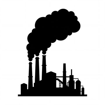 Industrial factory silhouette with heavy smoke emission on white