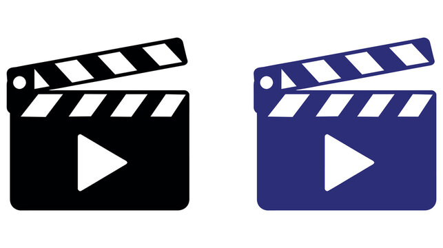 Black and blue cinema clapperboard icons isolated on white background for video production.