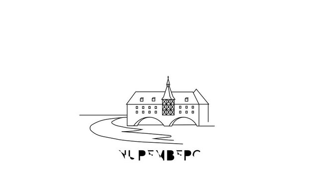 Minimalist black line art depicts Nuremberg's iconic skyline