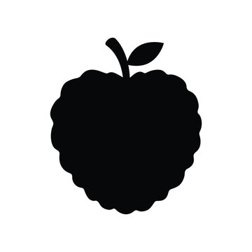 Black silhouette of a custard apple or sugar apple fruit with a leaf isolated on a white background, perfect for healthy food concept, organic product branding, and minimalist graphic design.