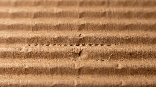 Corrugated cardboard exhibits a rough, fibrous brown texture illuminated by soft directional light casting deep parallel shadows across its ridged surface.