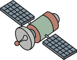 Isometric Space Satellite with Solar Panels Vector Illustration © 예주 김